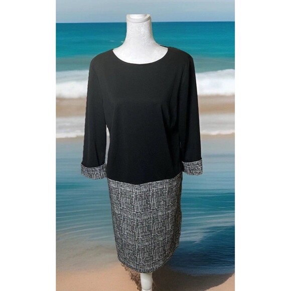 London Style Dresses & Skirts - London Style Collection Black & White Sz 10 Fold 3/4 Sleeve Knee Length Dress
